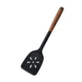Espátula ranurada de silicona negra con mango de madera, utensilio de cocina resistente. - Espátula / Negro