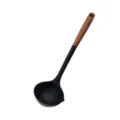 Cucharón de sopa de silicona negra con mango de madera resistente al calor utensilio de cocina. - Cuchara de Sopa / Negro