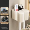 Portaspazzolino a ventosa doppia con bicchieri, organizer da parete per bagno per uso domestico. - Doppia Fessura con Tazza / bianco crema