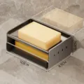 Jabonera de doble capa moderna con cajón de drenaje para el almacenamiento del baño. - 1 Unidad / Gris metalizado