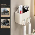 Portaspazzolino da parete a ventosa organizer per bagno in ABS con doppio slot supporto - Doppia Fessura senza Tazza / bianco crema