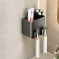 Portaspazzolino da parete con ventosa organizzatore per bagno con pratici scomparti. - Doppia Fessura senza Tazza / Grigio Lusso