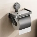 Suction cup toilet paper holder with phone shelf, waterproof cover and carbon steel. - Suction Tissue Holder with Cover / Gunmetal