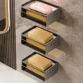 Jabonera de pared para baño, soporte metálico multicapa para jabón de uso doméstico. - Juego de 3 / Gris metalizado