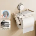 Wall-mounted suction cup toilet paper holder with phone shelf, punch-free bathroom tissue box. - Suction Tissue Holder with Cover / Cream