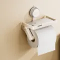 Suction cup toilet paper holder with phone shelf off-white wall mounted bathroom tissue box - Suction Tissue Holder without Cover / Cream