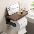 Walnut wood bathroom toilet paper holder with shelf for home hotel tissue storage. - Luxury Open Tissue Holder