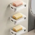 Jabonera de pared sin taladro baño aluminio estante de almacenamiento de drenaje - Juego de 3 / Blanco Puro