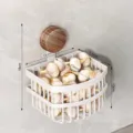 Cesta de almacenamiento de ajo montada en la pared, organizador de cocina blanco con ventosa. - 1 Pieza / Blanco Lechoso y Nogal