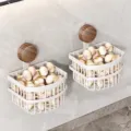 Cesta de almacenamiento de ajo de pared organizador de cocina blanco con ventosa de madera - 2 Piezas/Juego / Blanco Lechoso y Nogal