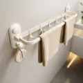 Cream style punch free folding towel rack with suction cups for modern bathroom organization. - Folding Towel Rack / 60CM / Cream