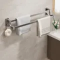 Gun grey double towel rack 70cm space aluminum bathroom wall mounted shelf with hooks - Double Bar / 70cm / Gunmetal