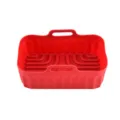 Red rectangular silicone air fryer pot with handles and bottom grooves for baking. - Small (119g) / Red