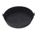 Round black silicone air fryer pot with fluted edges and oil guide lines for baking. - L / Black