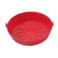 Red round silicone air fryer pot, baking mat with dual handles, useful kitchen tool. - L / Red