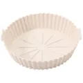 Beige silicone air fryer pot, round baking liner with fluted edges and handles for oven. - Extra Large / Off White