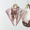 70cm square silk scarf for women, spring autumn floral neckerchief retro bag ribbon accessory. - Pink