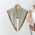 Vintage style geometric print square scarf with contrast border for women daily wear fashion. - XPM-31