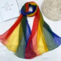 Dettaglio sciarpa chiffon sfumata arcobaleno, leggero traspirante scialle protezione solare. - Arcobaleno