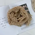 Detail shot of vintage polka dot georgette scarf, lightweight beige summer neck accessory. - Khaki Small Polka Dots