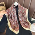 Classic brown paisley print square silk scarf for women, elegant satin neckerchief accessory. - Retro Paisley