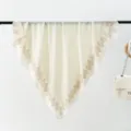 Beige square scarf with gold geometric print, elegant 90cm twill silk scarf for women. - Style 11