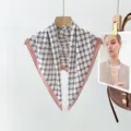 Fashionable printed square scarf with chic pink border, elegant women neck accessory for daily wear. - XPM-2