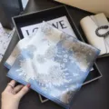 Elegant blue and white floral silk square scarf for women, perfect for spring and autumn. - LQ-20