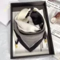 Black and white gradient triangular scarf with metal pendants for women autumn winter fashion. - Magnetic Buckle Style 14