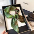 Vintage green silk square scarf 70cm elegant retro floral neckerchief for women chic accessory - LQ-12