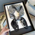 Retro black and white print silk square scarf 70cm versatile neckerchief fashion hair band - LQ-15