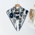 Elegante sciarpa quadrata in seta blu e grigia da donna, fazzoletto da collo vintage per autunno. - Stile 1209