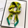 Vintage green floral silk scarf 70cm stylish neckerchief chic hair band for women spring - LQ-2