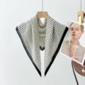 Geometric print square scarf, elegant black and white pattern neck scarf for women daily wear. - XPM-30