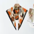 Floral print square scarf, 70x70cm vintage neckerchief, elegant orange and grey design. - XPM-13