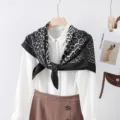 Classic black and white leopard print square scarf 90cm women stylish fashion shawl wrap - Black and White Leopard