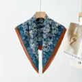 Vintage blue paisley square scarf with brown border, elegant neckerchief for women. - XPM-14