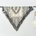 Retro 90cm square silk scarf with elegant black and white floral baroque print for women. - Black White Baroque