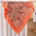 Orange paisley silk square scarf for women, elegant vintage floral satin neckerchief design. - RY-20