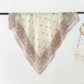 Elegant square silk scarf with vintage paisley border design in pink and cream color for women. - Style 14