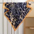 Blue geometric printed square silk scarf with vibrant orange border elegant fashion accessory - Striped - Orange