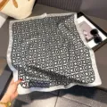 Elegant black and white geometric silk scarf, chic square neckerchief for stylish women. - LQ-23