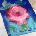 Gradient floral chiffon scarf detail showing the vibrant pink rose print and soft fabric texture. - 160-50cm / Blue Rose