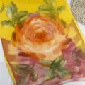 Exquisite detail of the women's gradient yellow floral silk scarf, lightweight chiffon texture. - 160-50cm / Yellow Rose