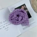 Close-up detail of a soft purple polka dot chiffon scarf, elegant neck accessory for women. - Purple Small Polka Dots