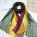 Detail shot of a gradient rainbow chiffon scarf, soft breathable women shawl and sun protection. - Dark Green
