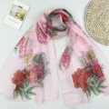 Frühling Sommer rosa Blumen Chiffon langer Schal chinesischer Stil Pfingstrose Sonnenschutz - Rosa