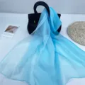 Blue gradient chiffon scarf for women, lightweight breathable sun protection shawl and neckerchief. - Light Blue