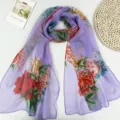 Frühling Sommer lang lila Blumen Seidenschal elegant Damen Georgette Sonnenschutz Tuch - Violett
