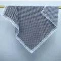 Black and white checkered silk square scarf with delicate white lace trim for women. - Small Black and White Grid / 70-70cm